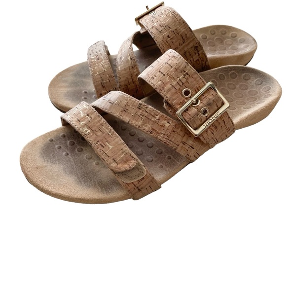 Vionic Skylar Sandals Size 9 Tan and Gold Cord Slide Adjustable Straps - Picture 4 of 10